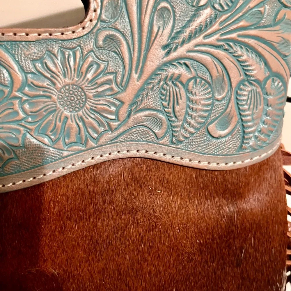 American Darling Turquoise and Brown Embossed Shoulder Bag - Picture 2 of 9
